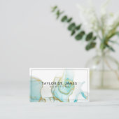 Carte De Visite Aquarelle de peinture bleu or (Debout devant)