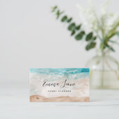 Carte De Visite Aquarelle de plage | Bleu de mer, Crème et Brown (Debout devant)
