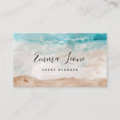 Carte De Visite Aquarelle de plage | Bleu de mer, Crème et Brown (Devant)