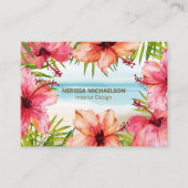 Carte De Visite Aquarelle de plage tropicale Hibiscus Fleur & Palm (Devant)