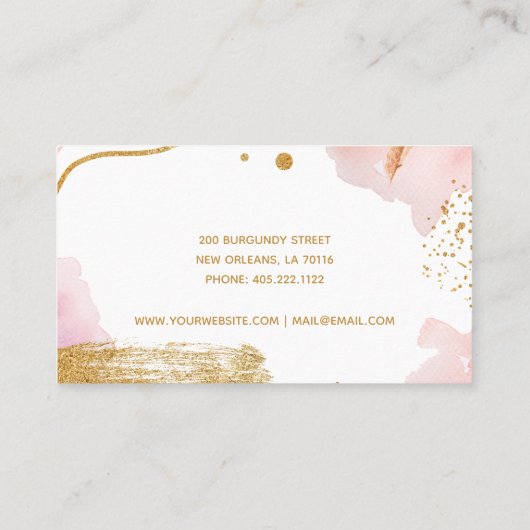 Carte De Visite Aquarelle de script or rose Abstrait (Dos)