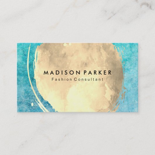 Carte De Visite Aquarelle de texture bleue contemporaine brossée (Devant)