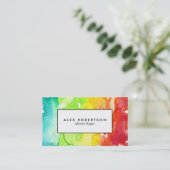 Carte De Visite Aquarelle de vert d'Ombre, jaune et rouge (Debout devant)