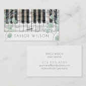 Carte De Visite aquarelle déco feuillage pianiste professeur de mu (Devant / Derrière)