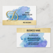 Carte De Visite Aquarelle décorée d'un monogramme professionnelle (Devant / Derrière)