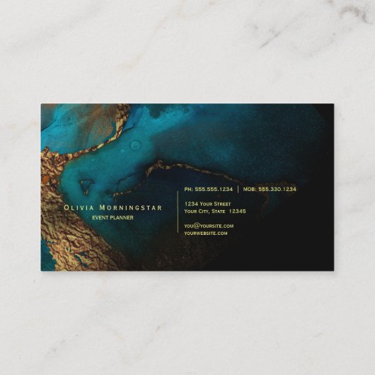 Carte De Visite Aquarelle d'encre d'alcool liquide Aqua en or supe (Dos)