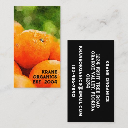 Carte De Visite Aquarelle des Oranges (Devant / Derrière)