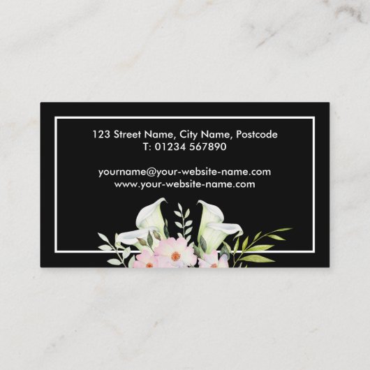 Carte De Visite Aquarelle douce Blanc Calla Lily Fleurs Roses (Dos)
