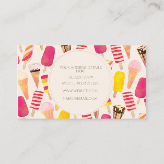 Carte De Visite Aquarelle douce été crème glacée (Dos)