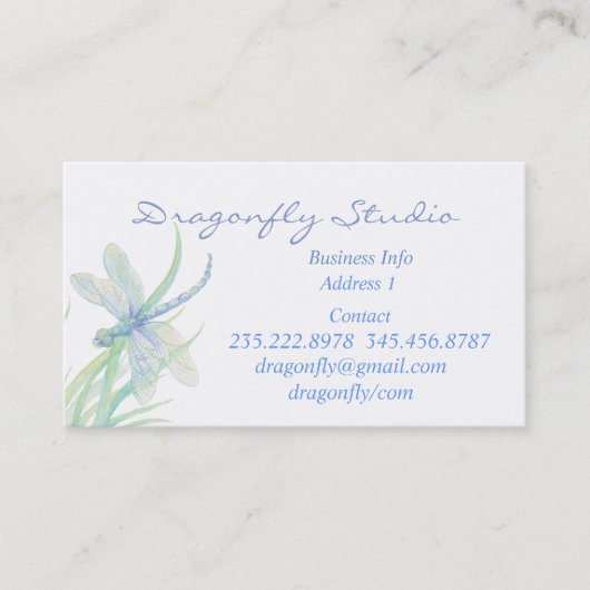 Carte De Visite Aquarelle douce personnalisée Basique de libellule (Devant)