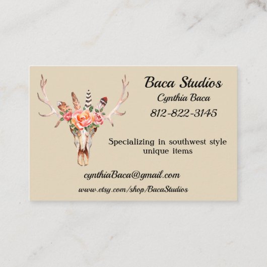 Carte De Visite Aquarelle du crâne BoHo Personnalisez la taille Eu (Dos)