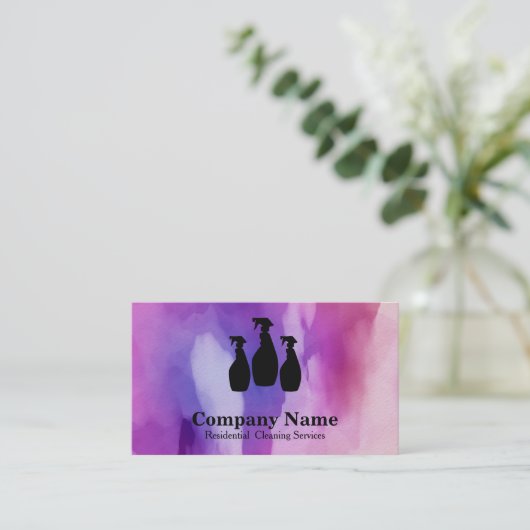 Carte De Visite Aquarelle du service de nettoyage élégant (Debout devant)