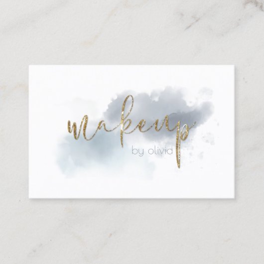 Carte De Visite Aquarelle Dusty bleu et or maquillage (Devant)