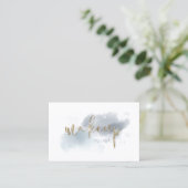 Carte De Visite Aquarelle Dusty bleu et or maquillage (Debout devant)