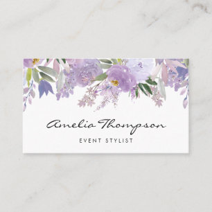 Carte De Visite Aquarelle Dusty Purple Floral Garland Script