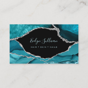 Carte De Visite aquarelle élégante agrafage turquoise sur noir