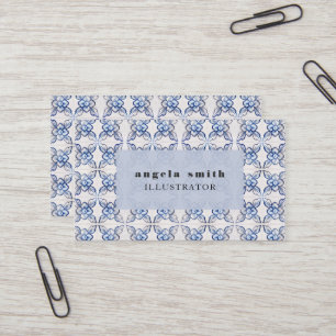 Carte De Visite Aquarelle élégante Motif Floral bleu