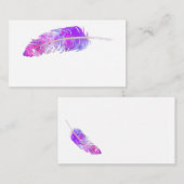 Carte De Visite aquarelle élégante plumes bleu et violet (Devant / Derrière)
