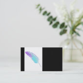 Carte De Visite aquarelle élégante plumes bleu et violet (Debout devant)