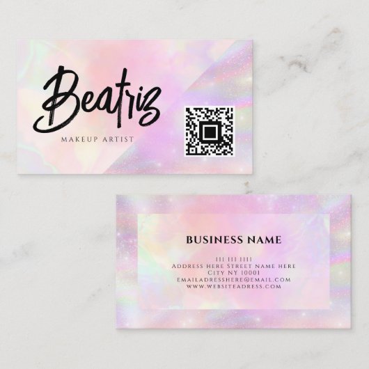 Carte De Visite Aquarelle élégante rose feminine girly Holographiq (Devant / Derrière)