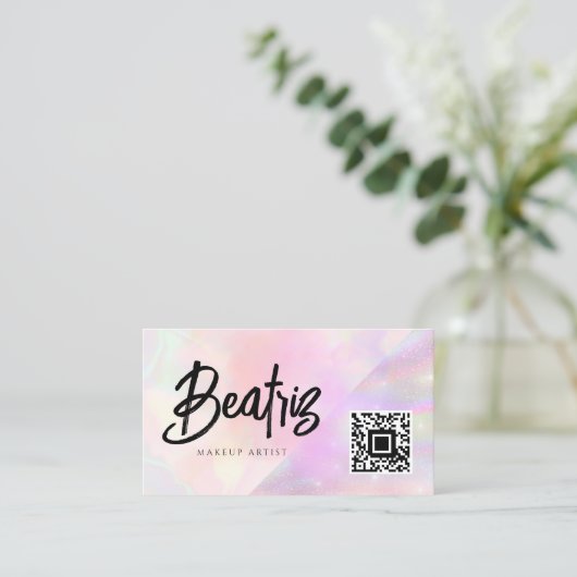 Carte De Visite Aquarelle élégante rose feminine girly Holographiq (Debout devant)