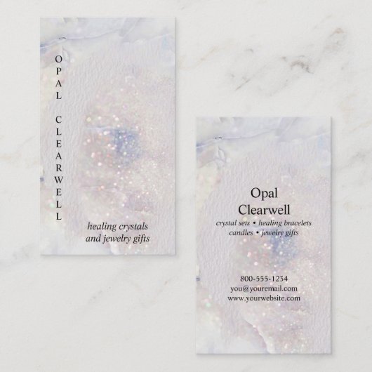 Carte De Visite Aquarelle en cristal de Seaglass Opal Vertical (Devant / Derrière)