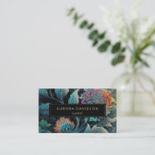 Carte De Visite Aquarelle en fleur foncée Turquoise feuille floral (Debout devant)