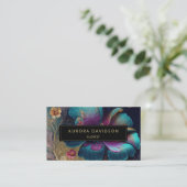 Carte De Visite Aquarelle en fleur foncée Turquoise florale pourpr (Debout devant)