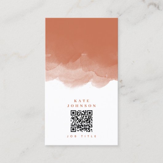 Carte De Visite Aquarelle en terre cuite moderne QR Code Médias so (Devant)