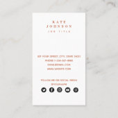 Carte De Visite Aquarelle en terre cuite moderne QR Code Médias so (Dos)