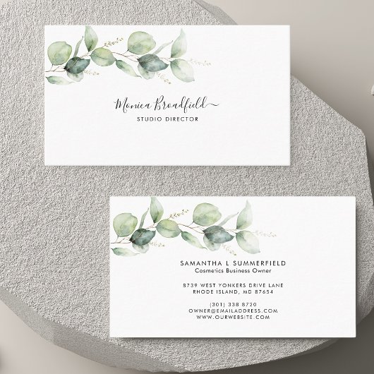 Carte De Visite Aquarelle Eucalyptus Foliage Élégant Script