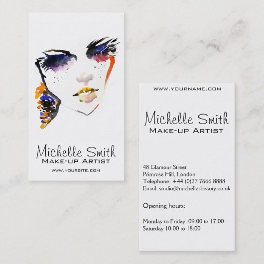Carte De Visite Aquarelle face longues cils maquillage marque arti (Devant / Derrière)