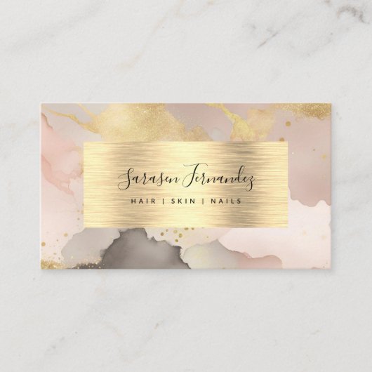 Carte De Visite Aquarelle Faux Gold Foil Black Blush Pink Élégant (Devant)