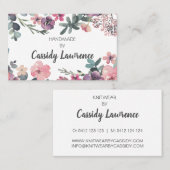 Carte De Visite Aquarelle féminine Floral artisanal (Devant / Derrière)