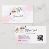 Carte De Visite Aquarelle féminine Florale moderne rose (Devant / Derrière)