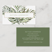 Carte De Visite Aquarelle feuillage botanique et détails or (Devant / Derrière)