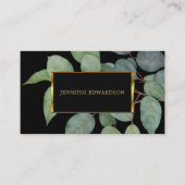 Carte De Visite Aquarelle feuille or noir QR code professionnel (Devant)