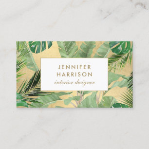Carte De Visite Aquarelle Feuille Tropical Motif sur Faux Gold