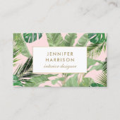 Carte De Visite Aquarelle Feuille tropical Motif sur rose (Devant)