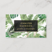 Carte De Visite Aquarelle Feuille tropicale Motif sur blanc (Devant)
