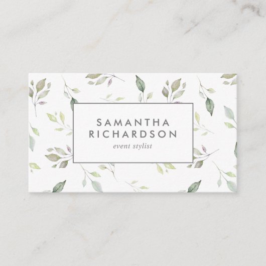 Carte De Visite Aquarelle Feuille verte botanique (Devant)