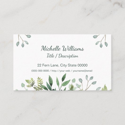 Carte De Visite Aquarelle Feuille verte du feuillage (Devant)