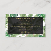 Carte De Visite Aquarelle Feuilles tropicaux Monogramme blanc/noir (Dos)