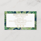 Carte De Visite Aquarelle Feuilles tropicaux Monogramme bleu/blanc (Dos)