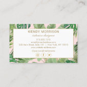 Carte De Visite Aquarelle Feuilles tropicaux Monogramme rose/blanc (Dos)
