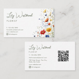 Carte De Visite Aquarelle Fleur des Champs Moderne Élégant Script