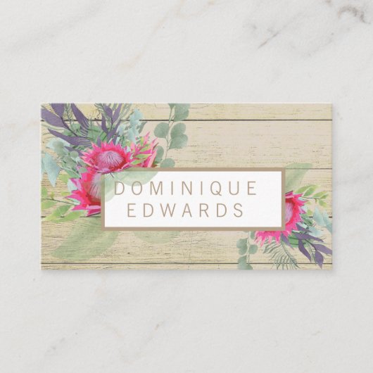 Carte De Visite Aquarelle Fleur Protea Floral Rustique (Devant)
