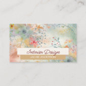 Carte De Visite Aquarelle fleur sauvage de feuillage vert (Devant)