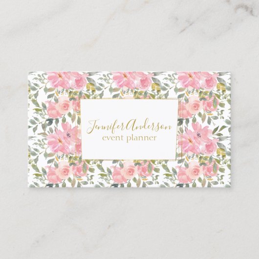 Carte De Visite Aquarelle Fleur sauvage Lush Blush Rose Floral (Devant)