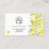Carte De Visite Aquarelle fleurie jaune cool logo commander merci (Dos)